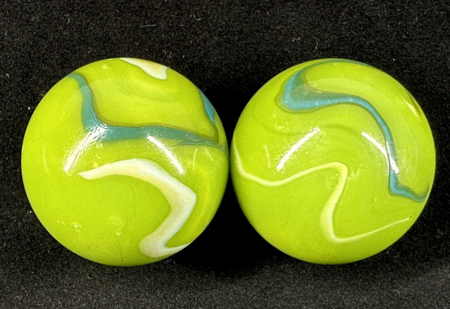 2 BOULDERS 35mm MERMAID Marbles Glass Green/Blue/White LARGE HUGE Swirl
