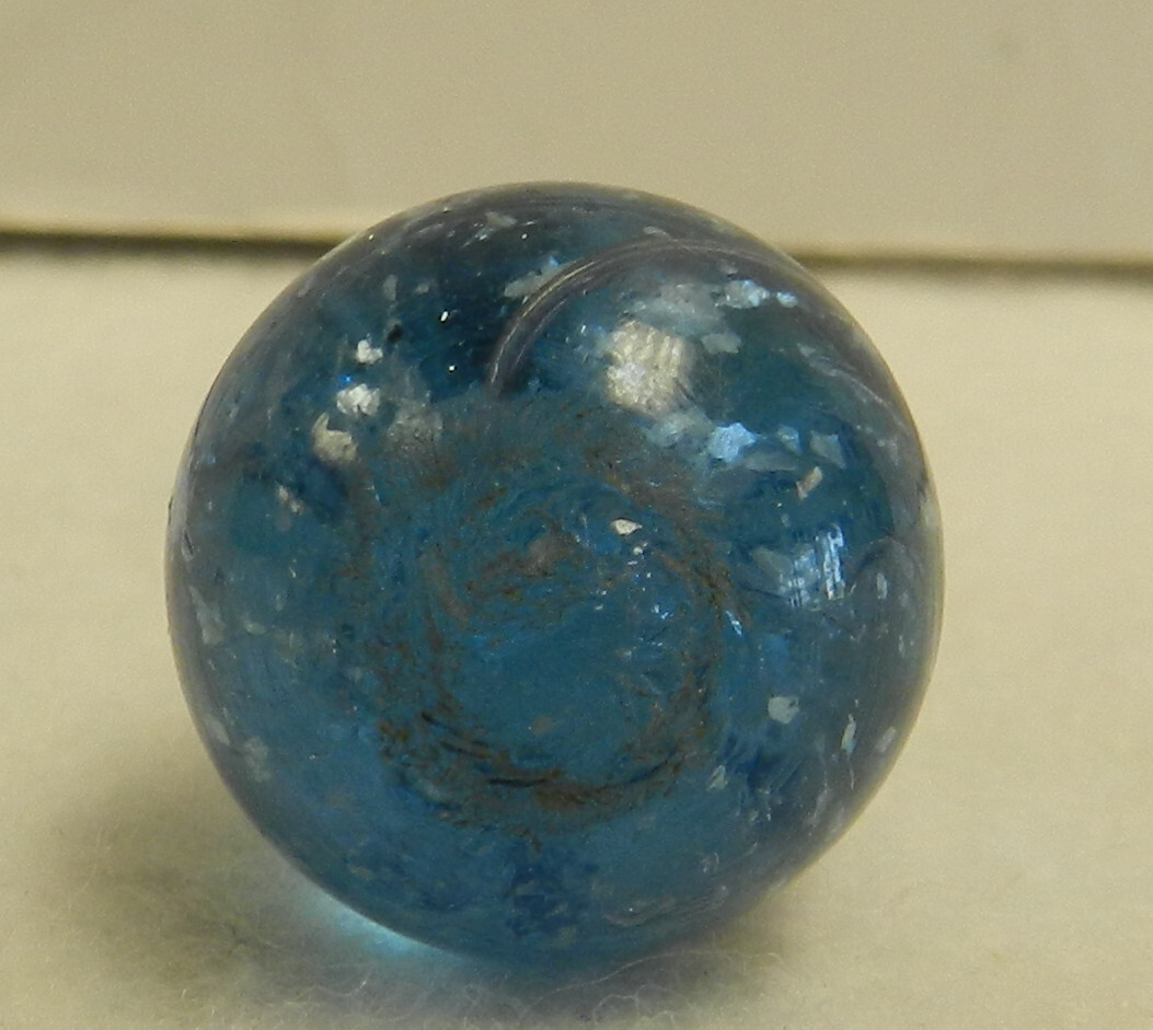 #18332m Vintage German Handmade Blue Glass Mica Marble .68 Inches *Mint*