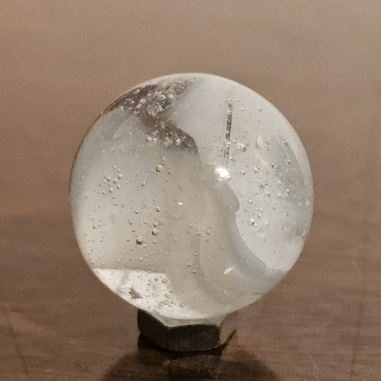 C E Bogard White 4-Lobe Floppy Cats Eye Clear Glass .875 Shooter Marble