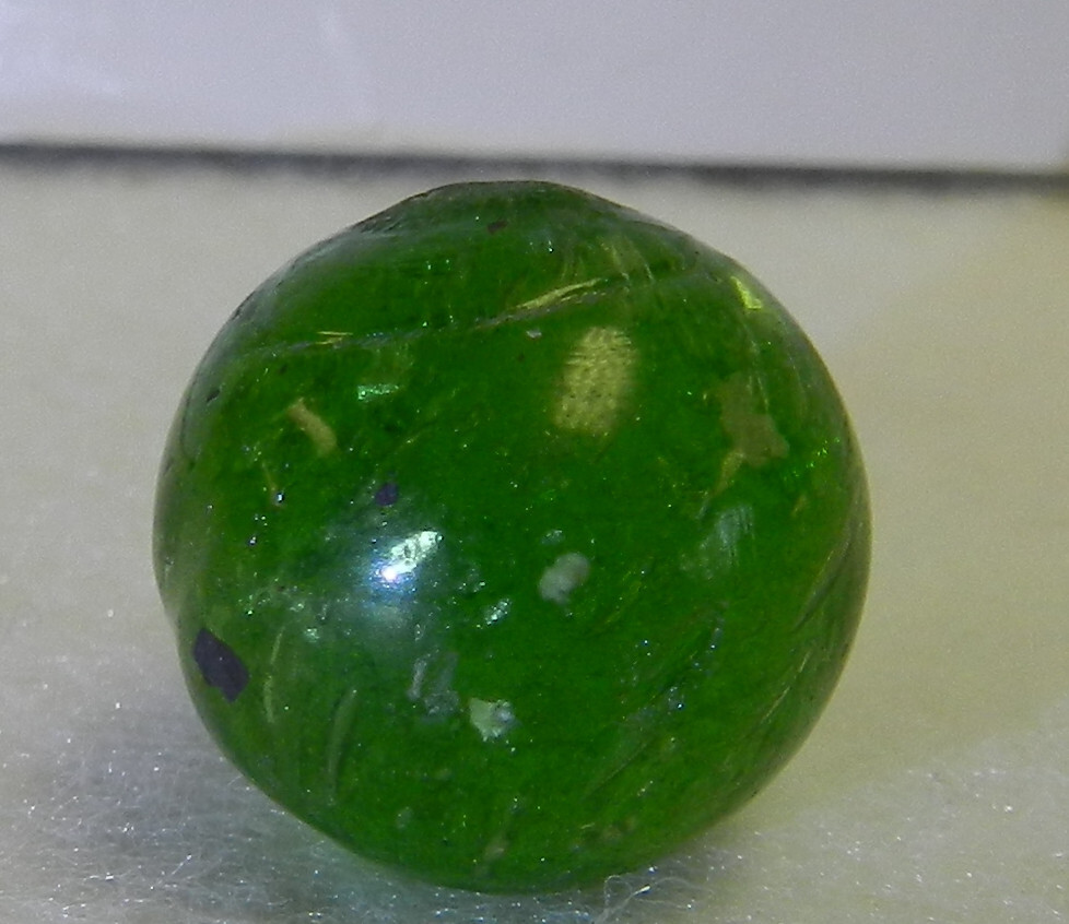 #18398m Vintage German Handmade Green Glass Mica Marble .64 Inches