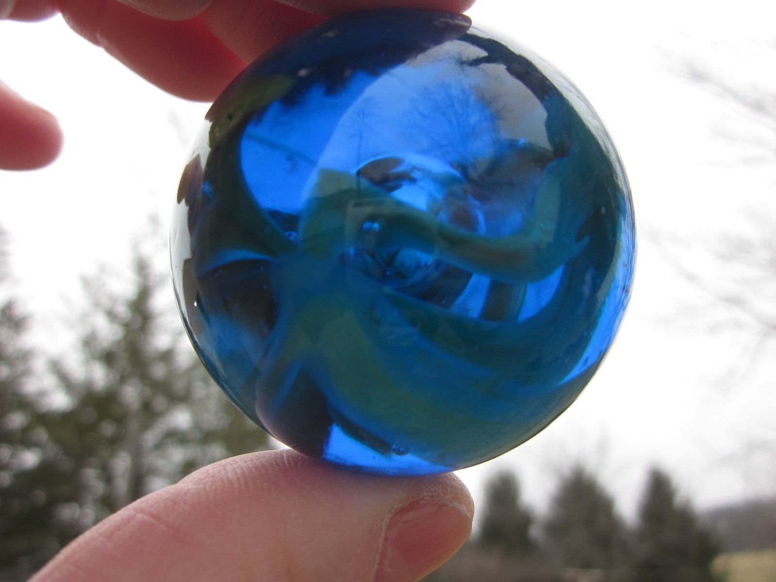 TOE BREAKER 50mm (2″) SEA TURTLE clear Blue/Green Marbles glass ball HUGE Swirl