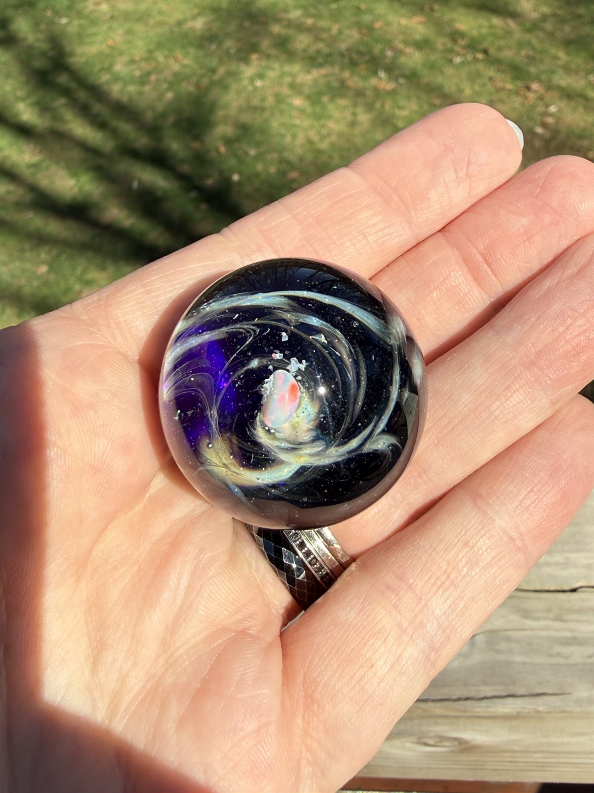 Crushed Opal Boro Glass Marble with Sparkling Opal Bakers Backwoods Glass