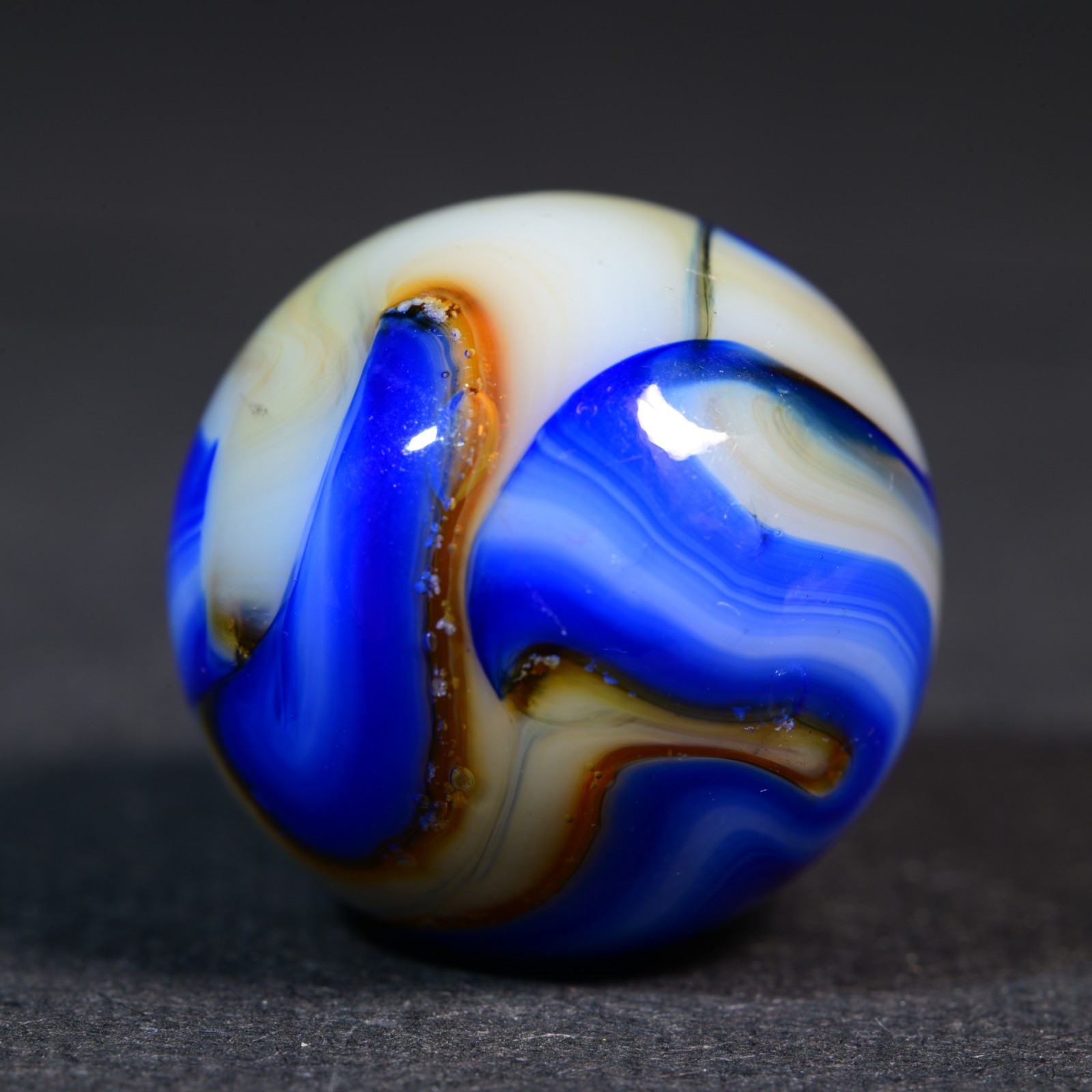 Veiligglas Opaque Vintage Marble 1960’s Crystal Orange & Cobalt 16.1mm 5/8”