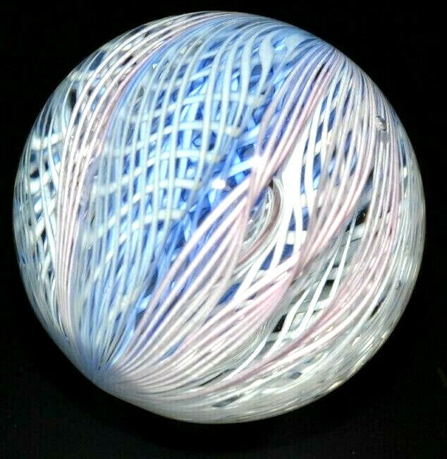 JEFF MENTUCK GLASS MARBLE/1.703″-12 CANE FILIGRANA PEPPERMINT-PINK,BABY-BLUE,WHT