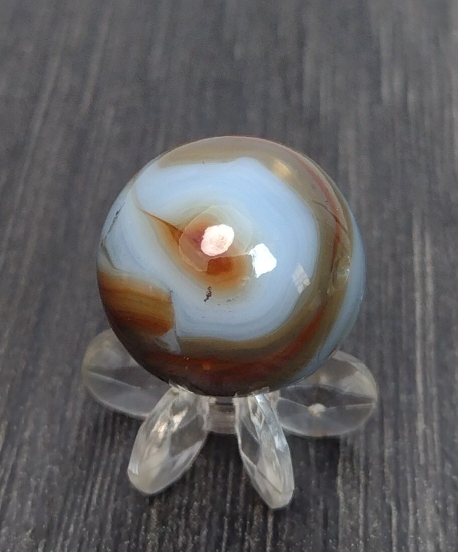Tri-Color Light Blue & Dark Red Swirl Blend / Vintage Marbles .61″ NM Glass Toy