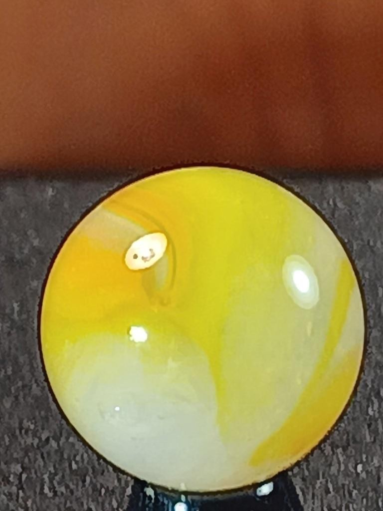 19/32″ Peltier High Noon Sun Yellow Lucent White on Clear NM Serious Marble B322