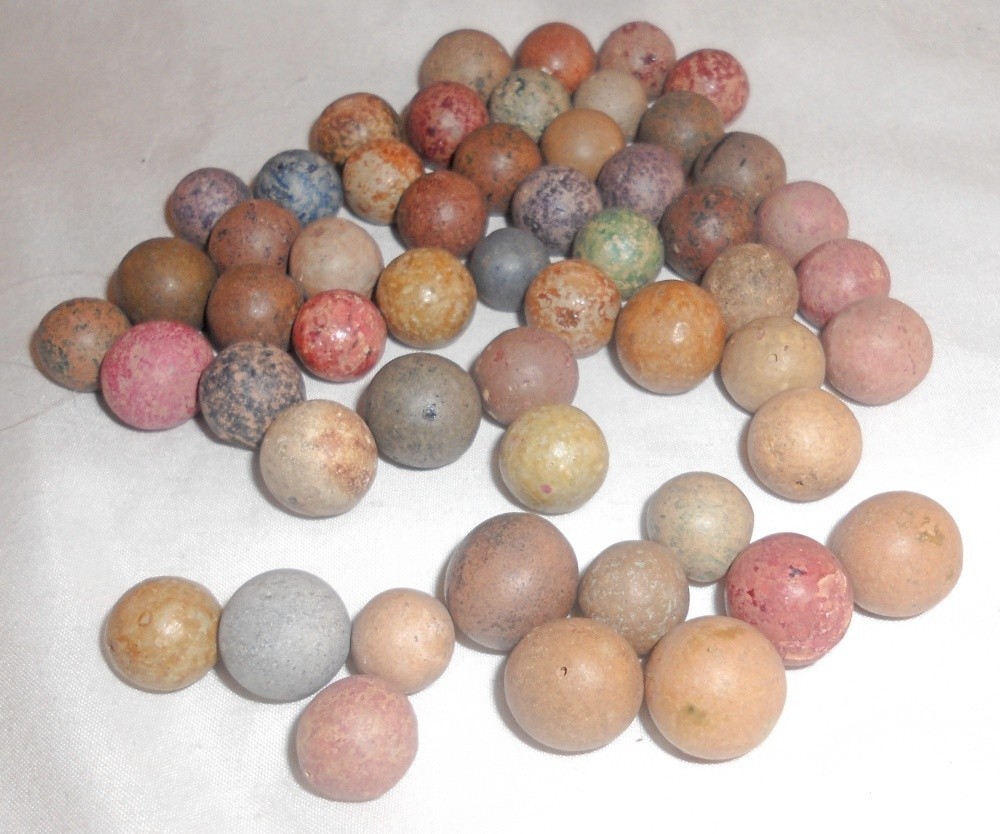 Nice Lot of 50 Antique Unglazed Clay Marbles of Various Colors and Sizes