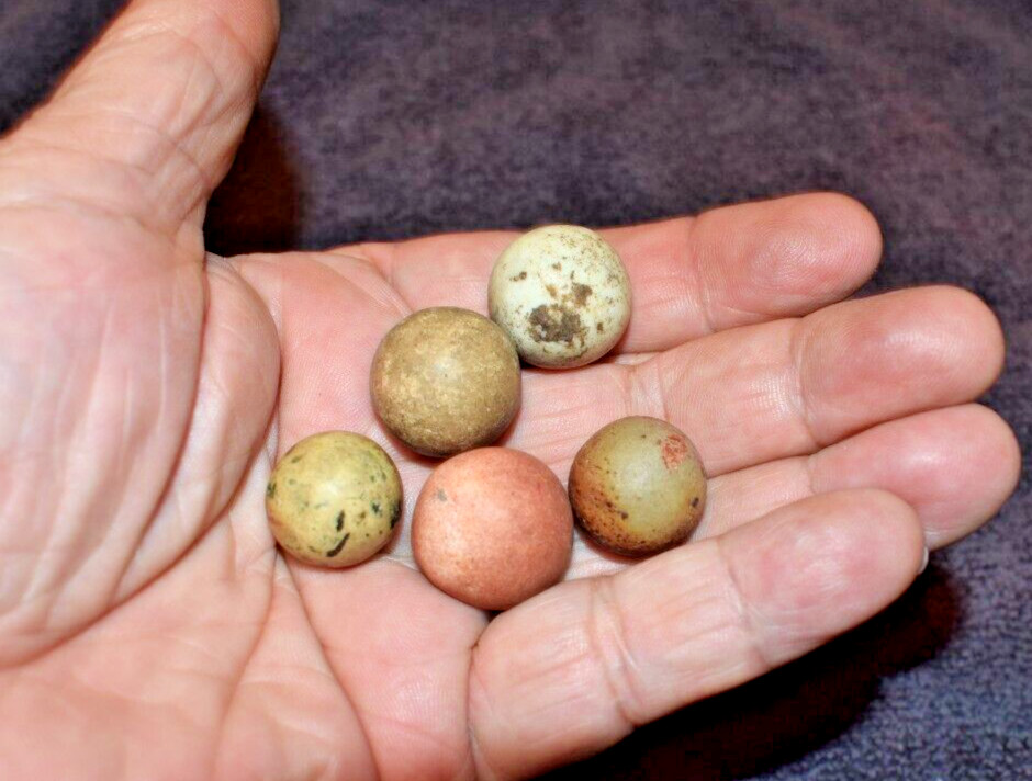 Antique 1800s Civil War era Clay Toy Marble Lot of 5 Size Range .687″ to .812″