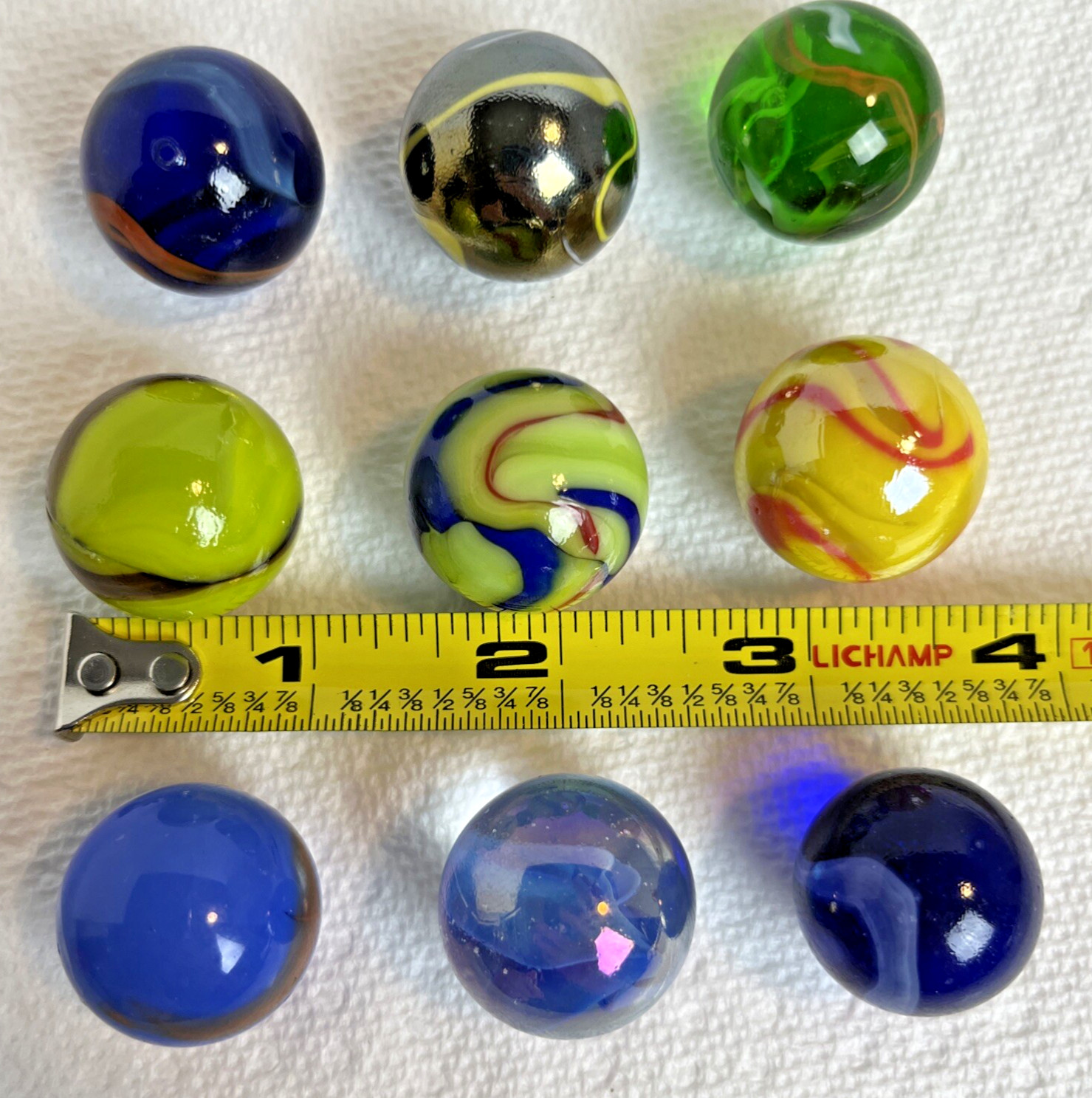 Glass Marbles Multicolored 9pc Set Lot