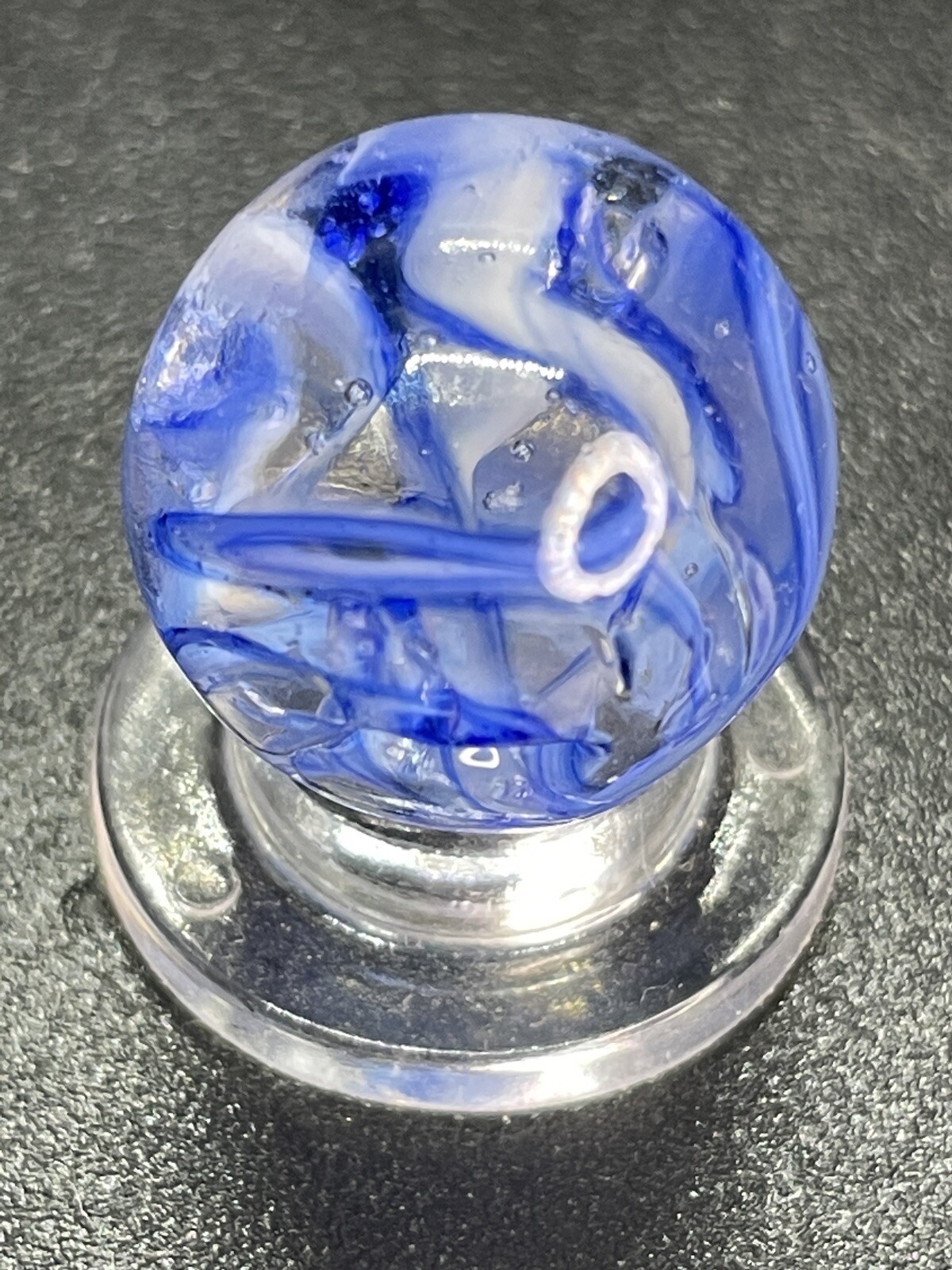 Blue Clear Base Snake Style Swirl Wirepull Alley Or Other Vintage Marbles 0.629”