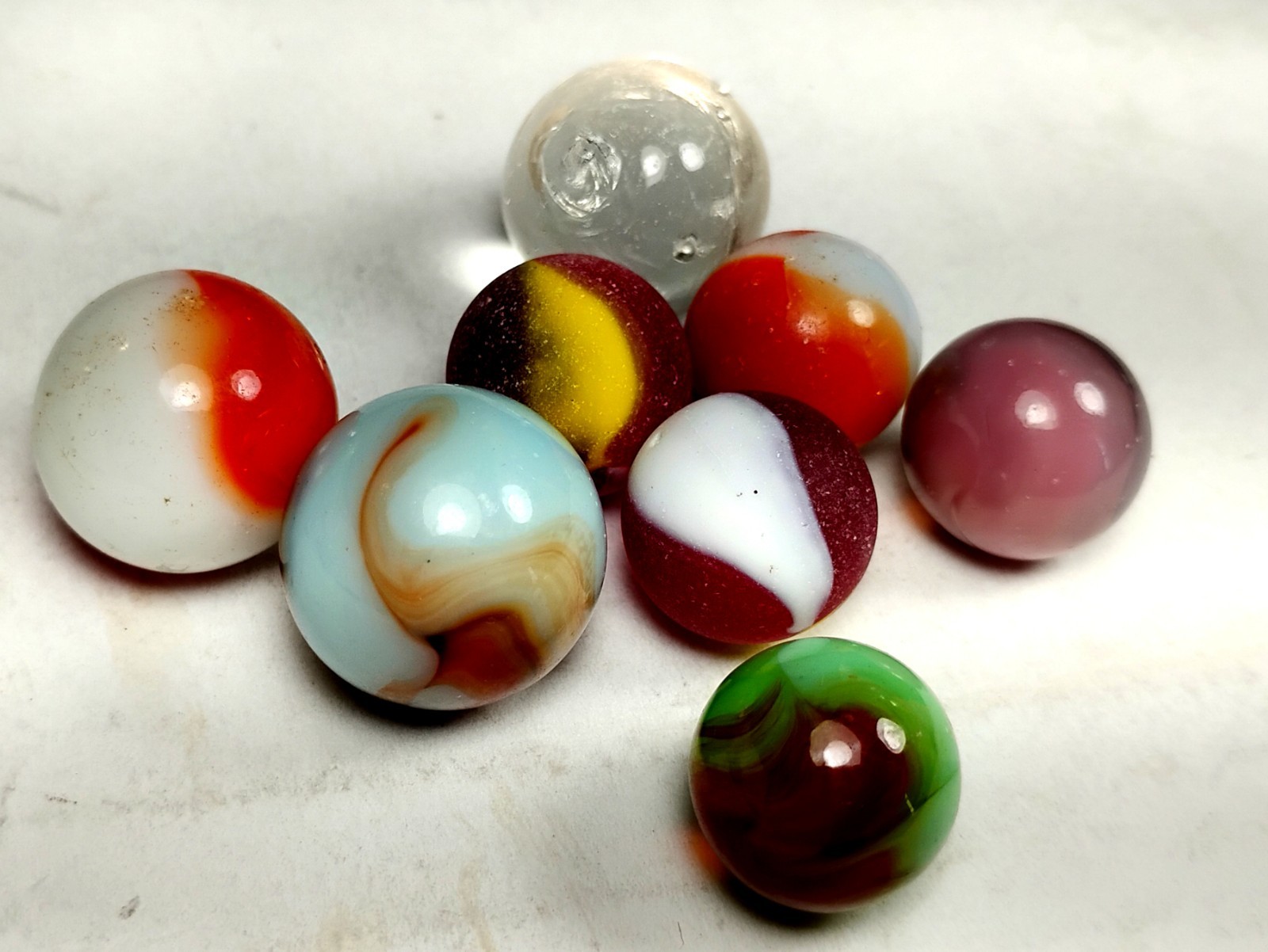 Vintage Marbles Mixed Lot of 8, Various Styles, Types and Ages Orange, Blue, Br