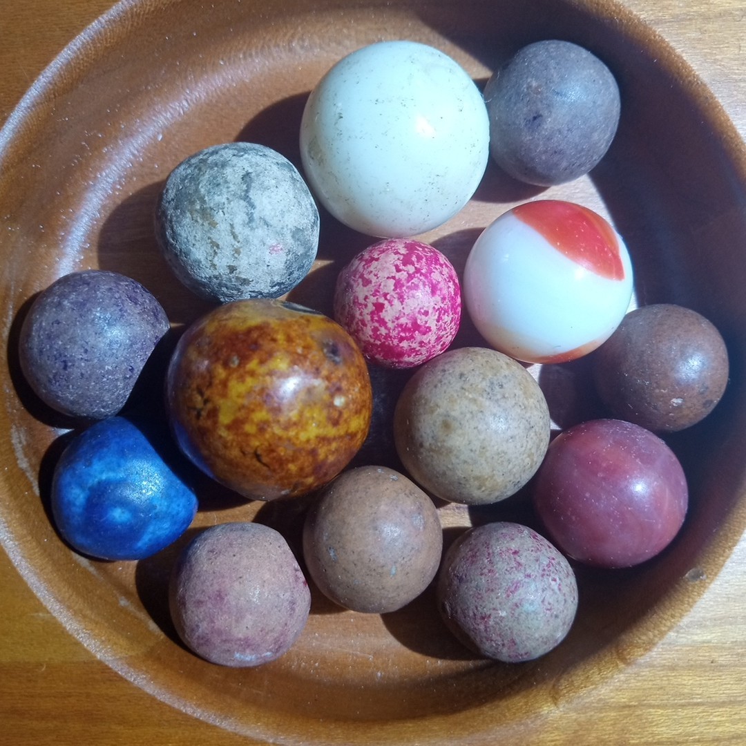 Glass Swirl Cat Eye Antique Clay Pottery Crock Glazed Marble Lot Bennington