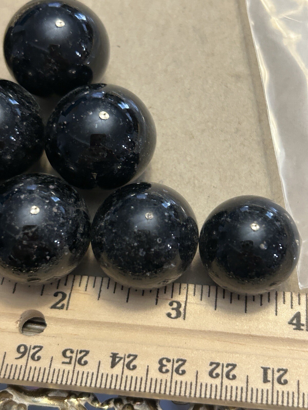 Vintage Marbles 10 Unique Black With White Specks Shooter Lot 130