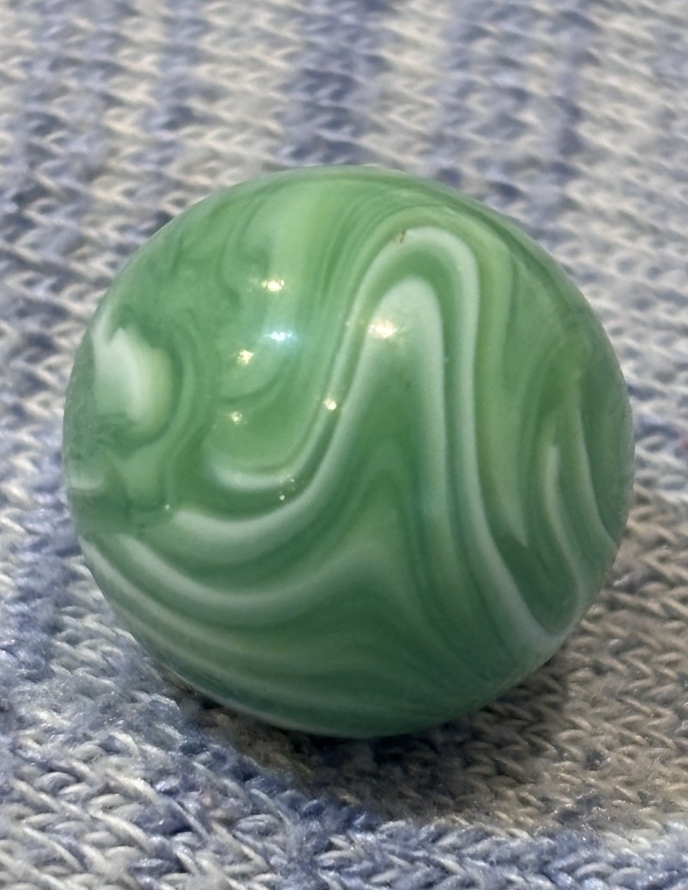 RARE Vintage Alley Agate Marble Flame Pennsboro Green White 0.65”