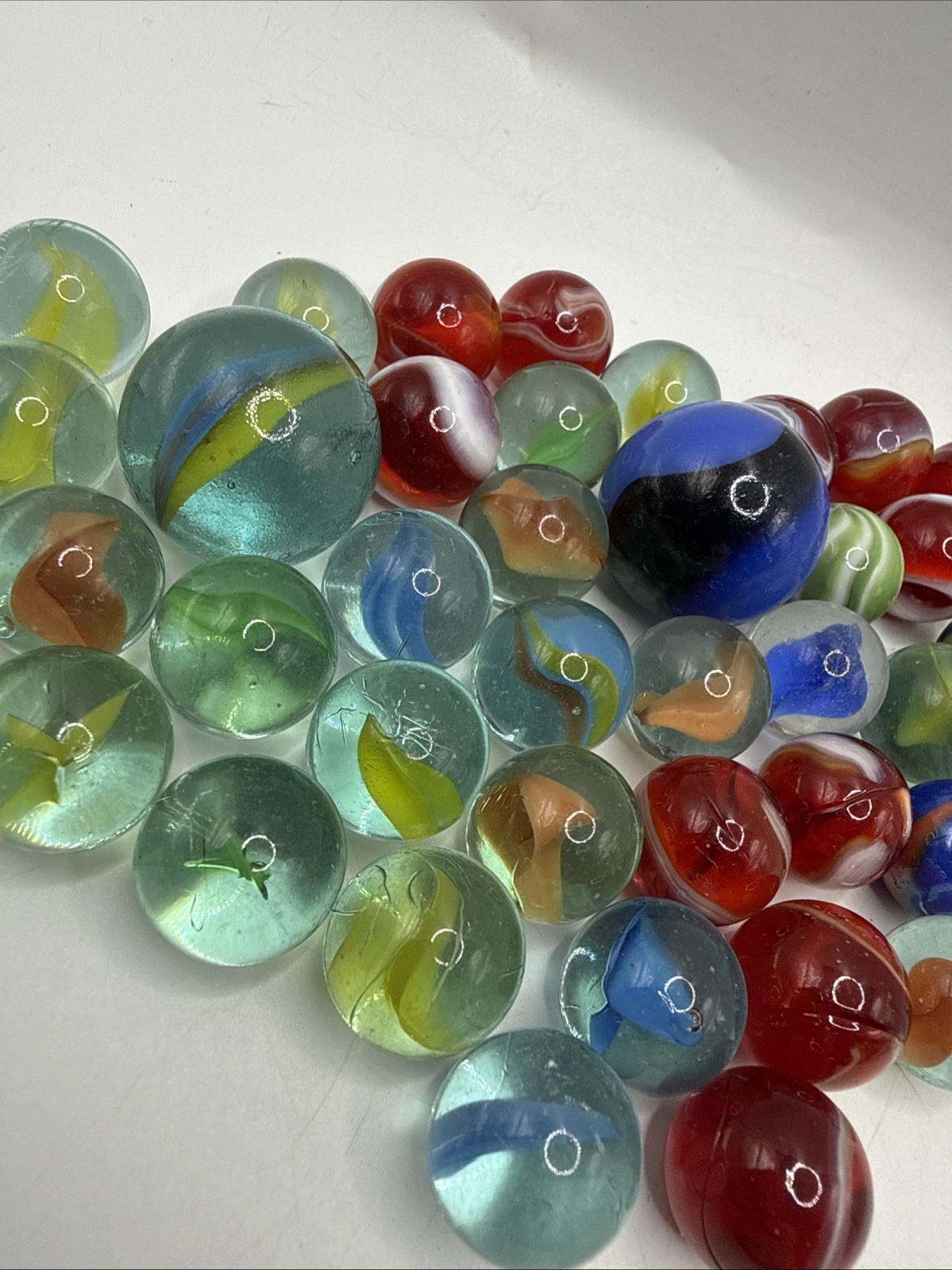 Assorted Vintage Marbles in Small Glass Mason Jar, Asst 47 As Seen Pics