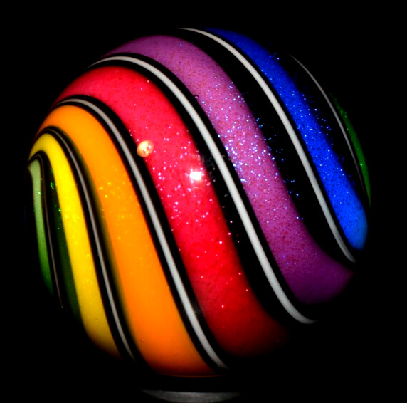 HOT HOUSE GLASS MARBLE/1.483″-CLASSIC BEACHBALL HUGE BOULDER-TANGERINE,LAVENDER+