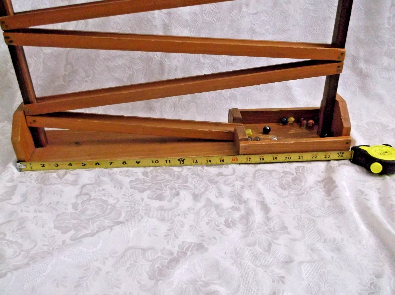 Vintage Handmade Wooden Marble Run / Race Track and 20 marbles