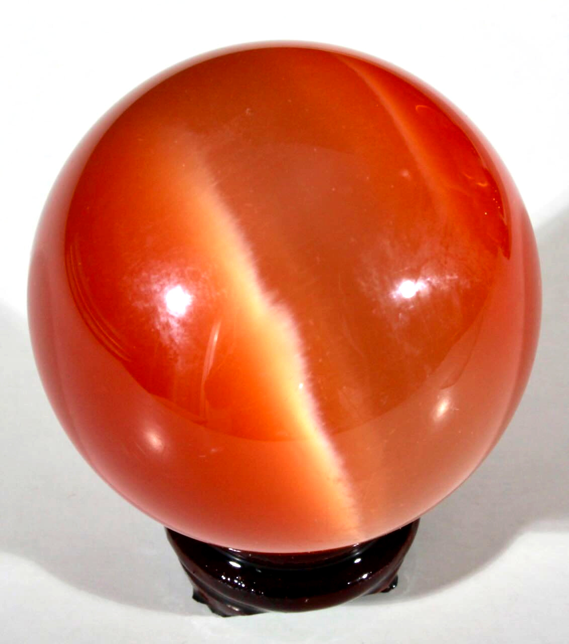 LARGE CINNAMON ORANGE 1.7/8″ FIBER OPTIC CONTEMPORARY MARBLE SPHERE W/STAND MINT