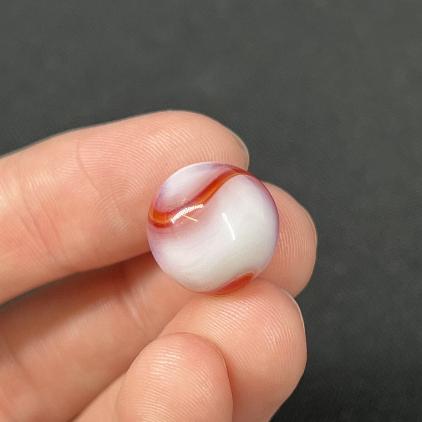 Vintage Agate Christensen Peltier Art Glass Swirl Marble .58” Milky Orange