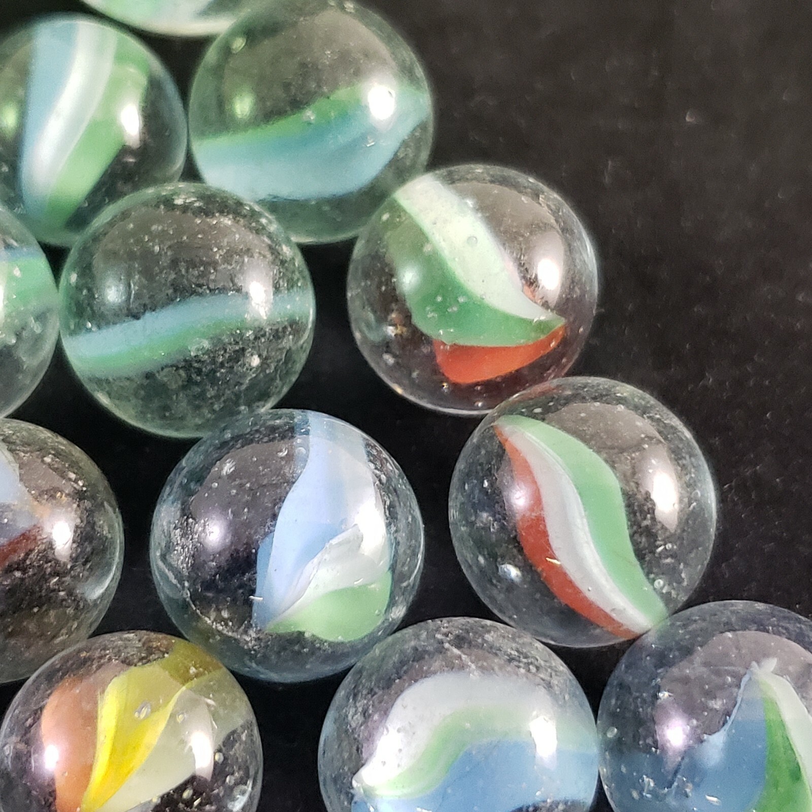 New Cat’s Eye Glass Marbles 200 16mm & 10 Shooters 22mm Set Taiwan Vintage Toy
