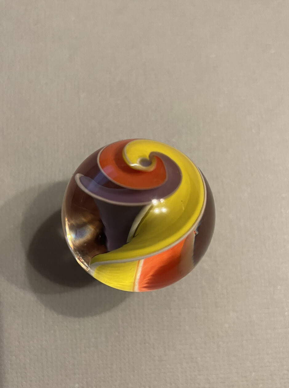 Multicolor Ribbon Core Marble Signed J.F. – Jody Fine or Fritz Possibly.