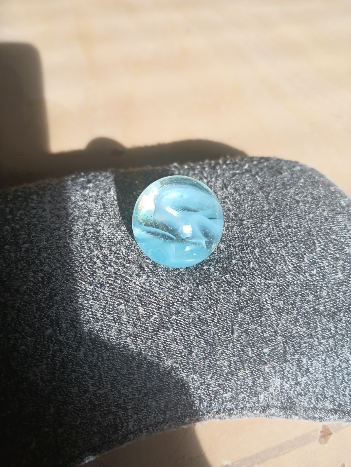 Vintage Hand Blown Art Glass Marble Shooter Swirl Collectible Light Blue Clear