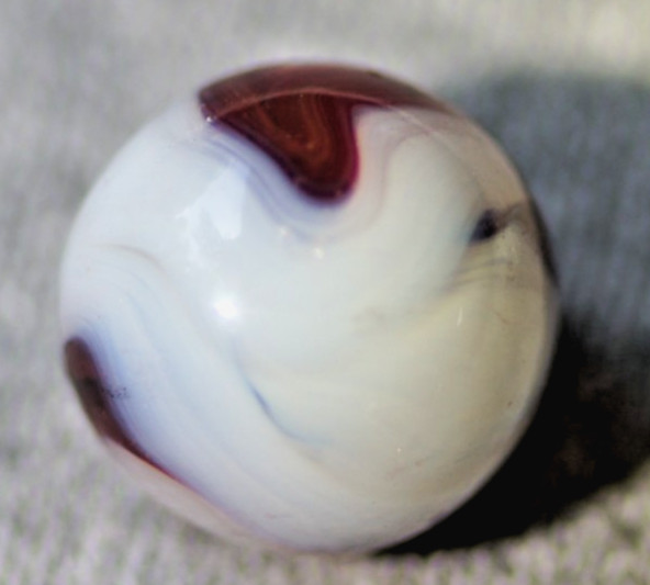 Akro Agate Toy Marble, Milky Onyx Oxblood, Aventurine, with Blue Trace 5/8″ #348