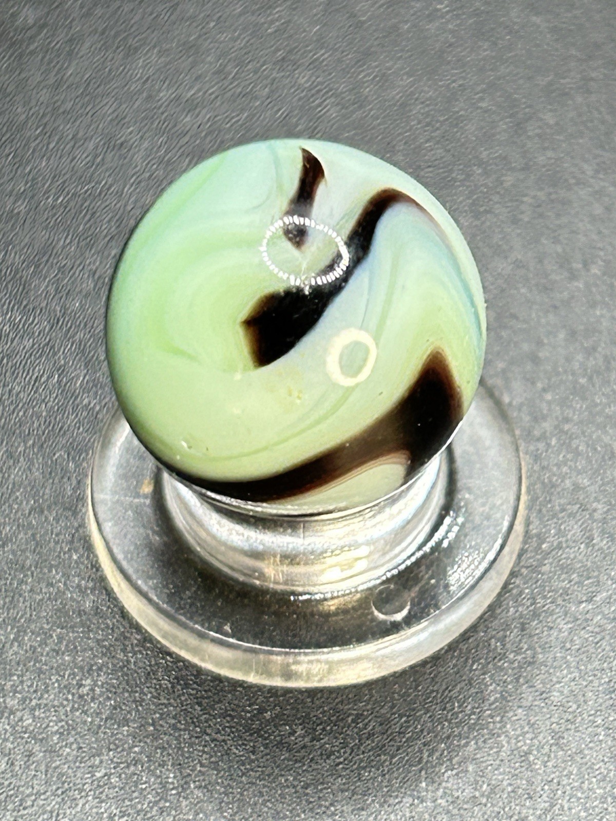 Vintage Ravenswood Swirl Marble HTF Deep Purple On Lime Seafoam Glass 0.591”
