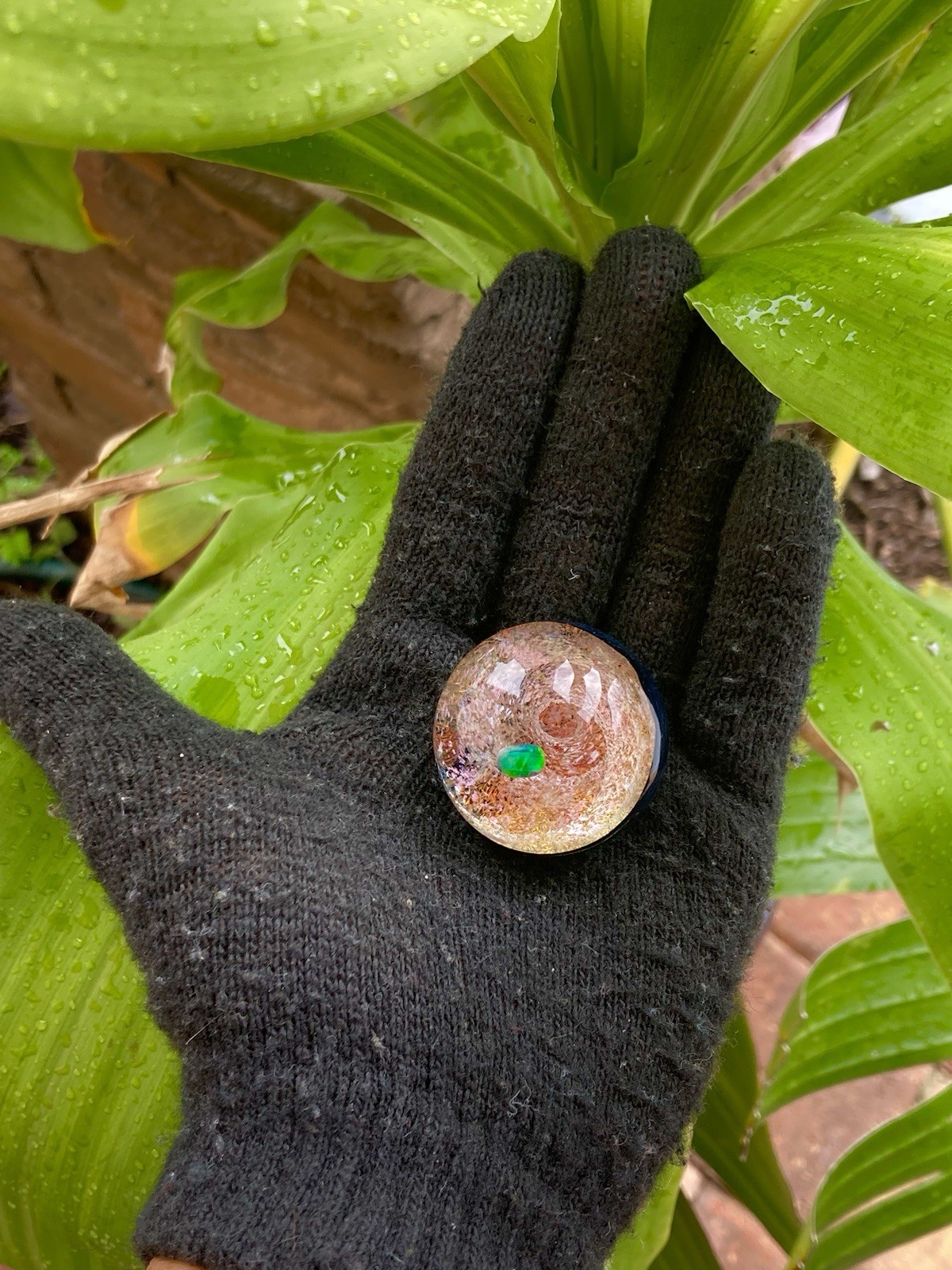 Glass Boro Marble 38mm Black Opal Candy Apple Red Dichro Swirl Hand made Art