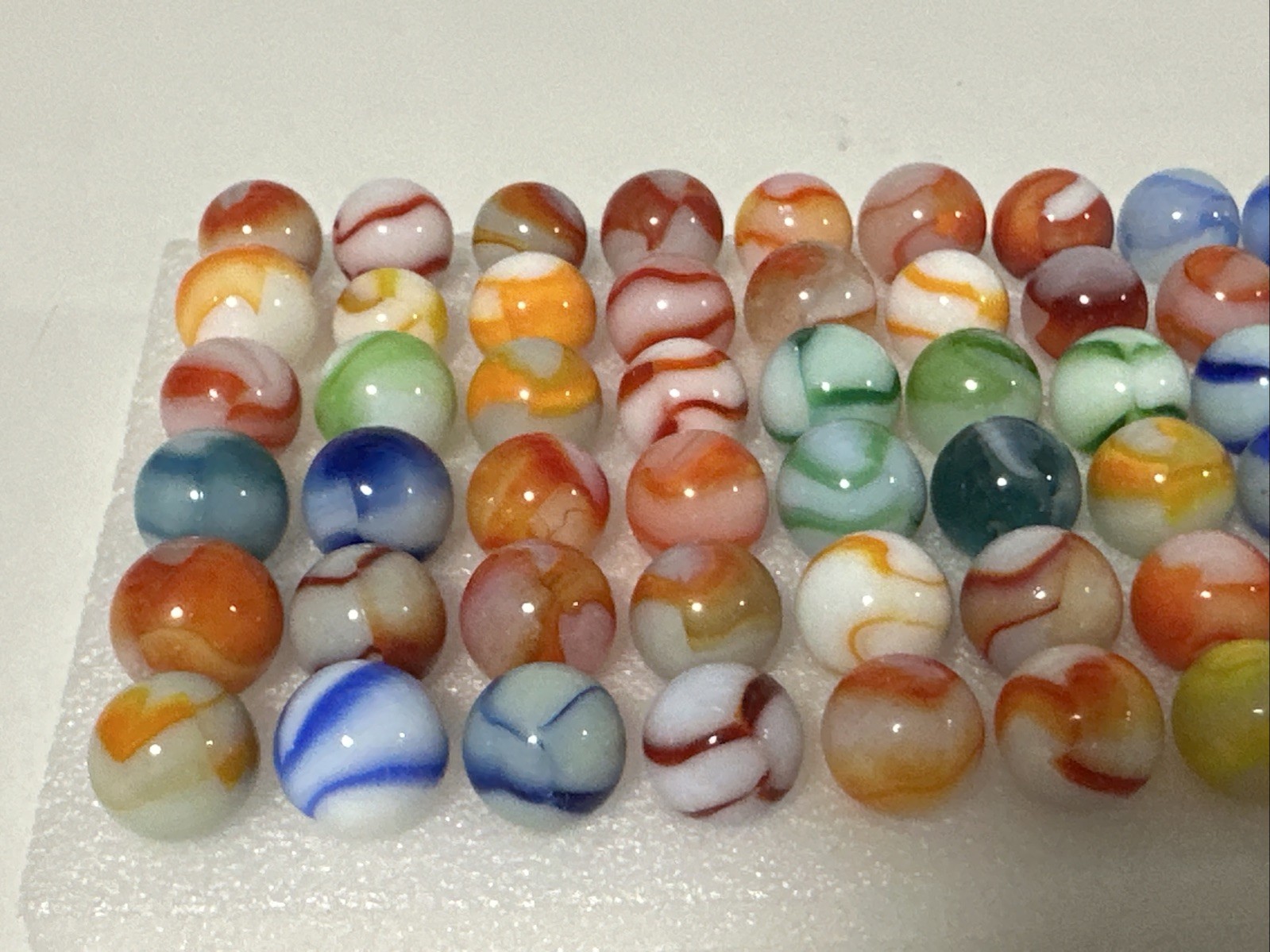 419 Mixed Lot Of 60 Vintage Peltier Rainbo Marbles!