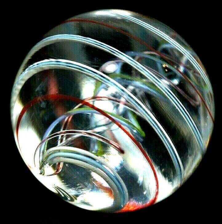 MASLACH? FINE? unsure GLASS MARBLE/1.264″-4 COLOR LATTICINIO TORNADO-CHERRY,TURQ