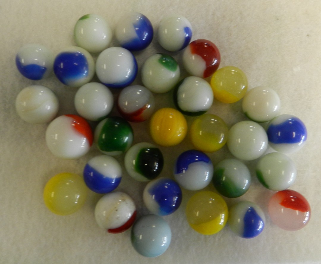 #20943m Vintage Group or Bulk Lot of 30 Mixed Company Patch Marbles