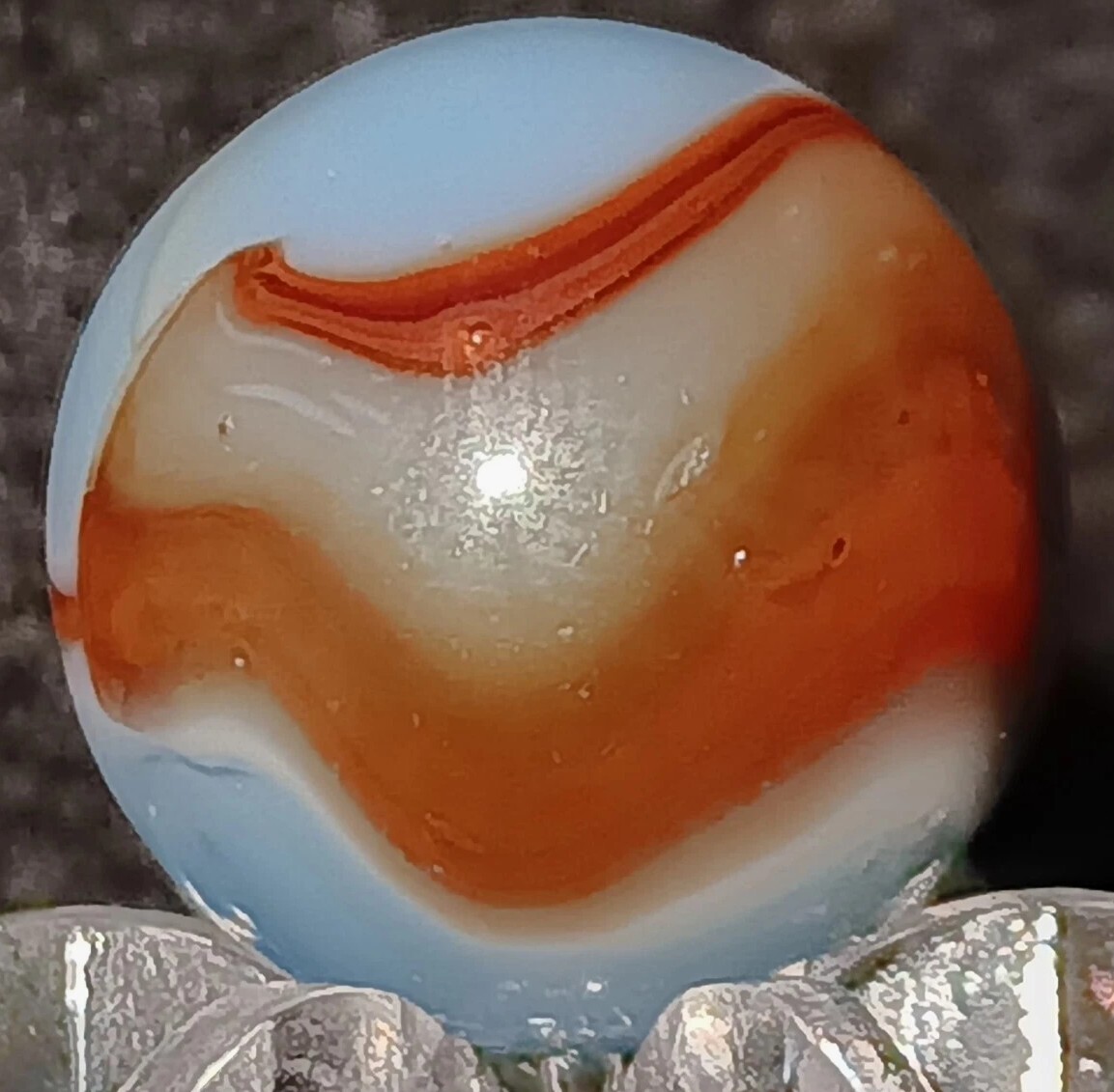 Vintage Peltier Glass NLR Hybrid Oxblood Marble. .60″ Mint. (HTF) UV Active