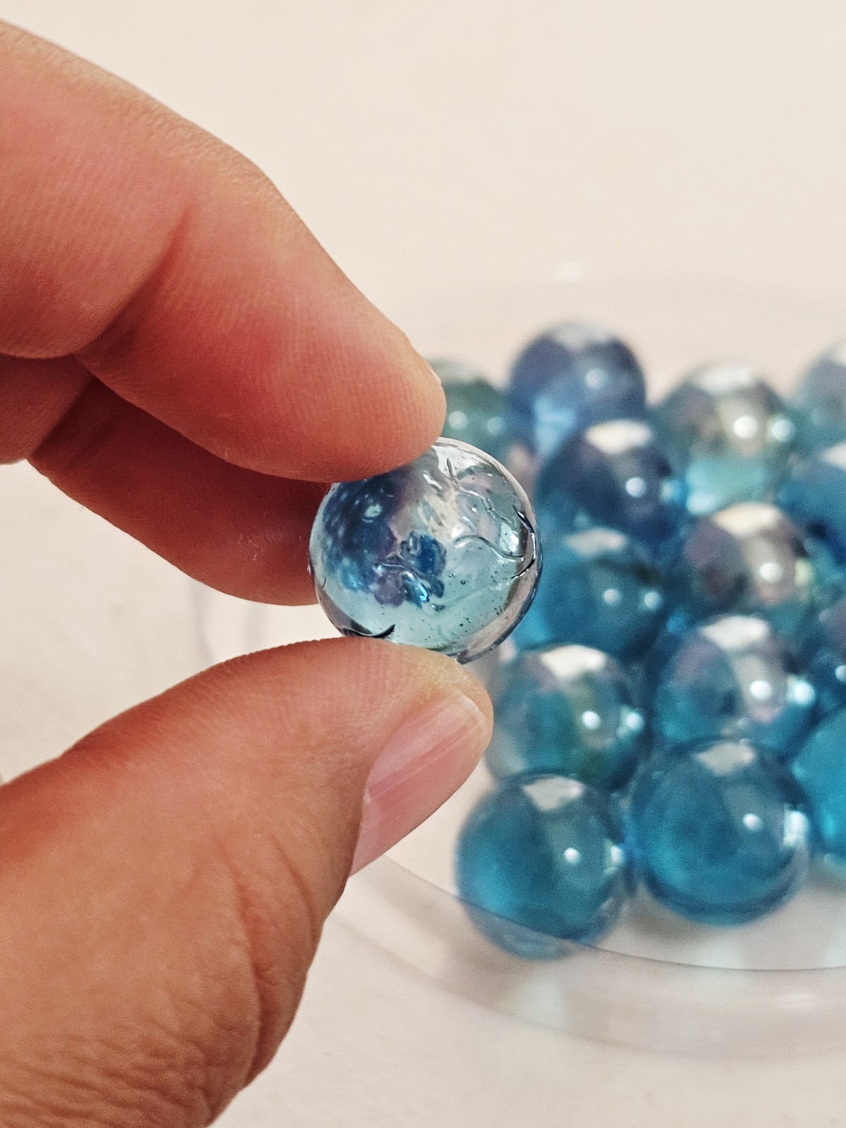 Lot Of 18 Iridescent Blue Marbles Vintage