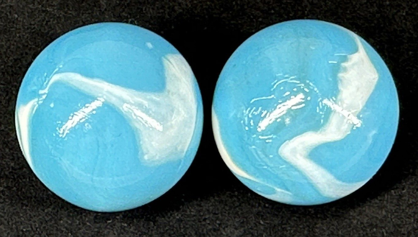 2 BOULDERS 35mm NEPTUNE Marbles Glass Blue/White LARGE HUGE Swirl