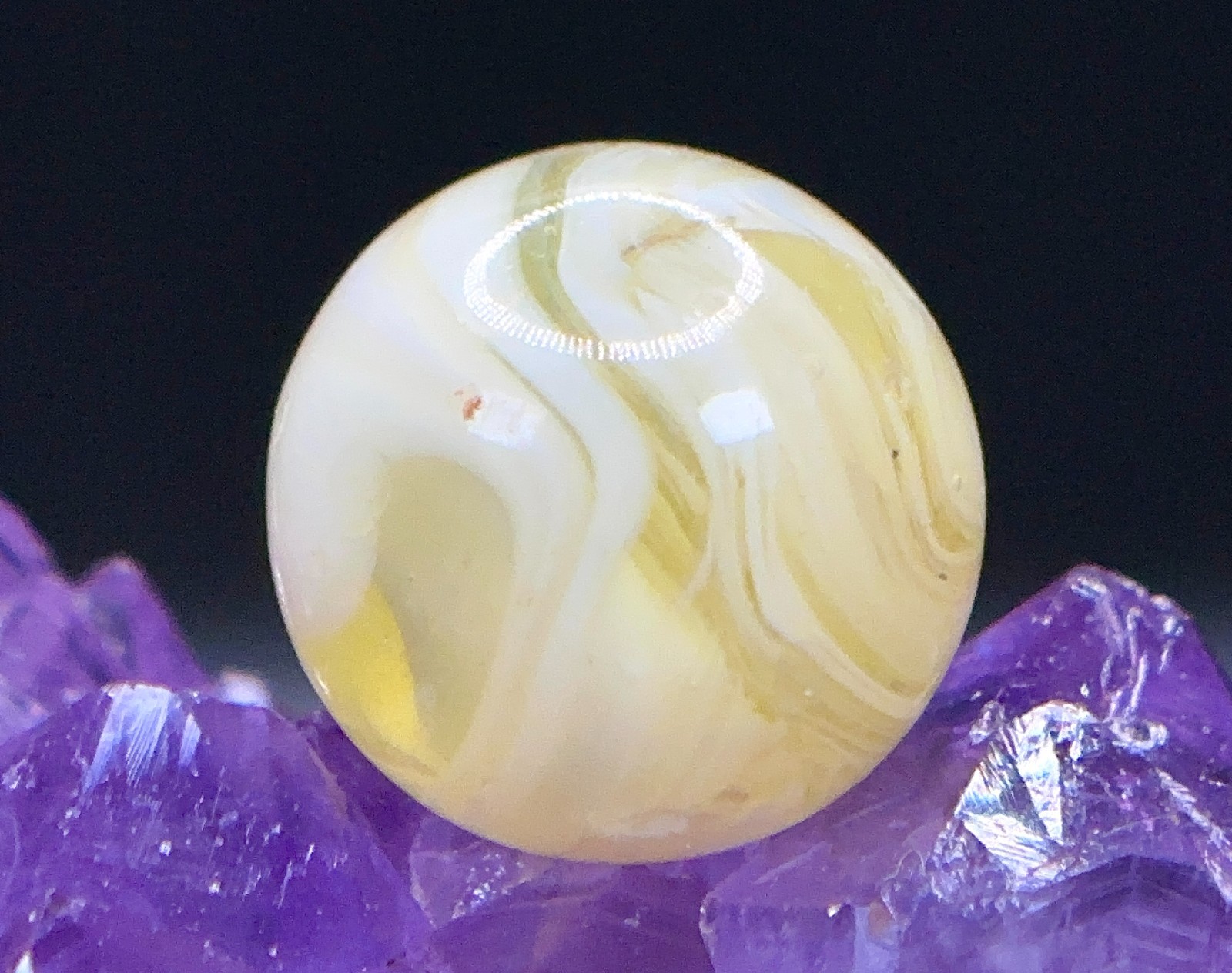 Vintage CAC Christensen? Peltier? Slag Marble – URANIUM UV Glowing – .69″ w/HIT!
