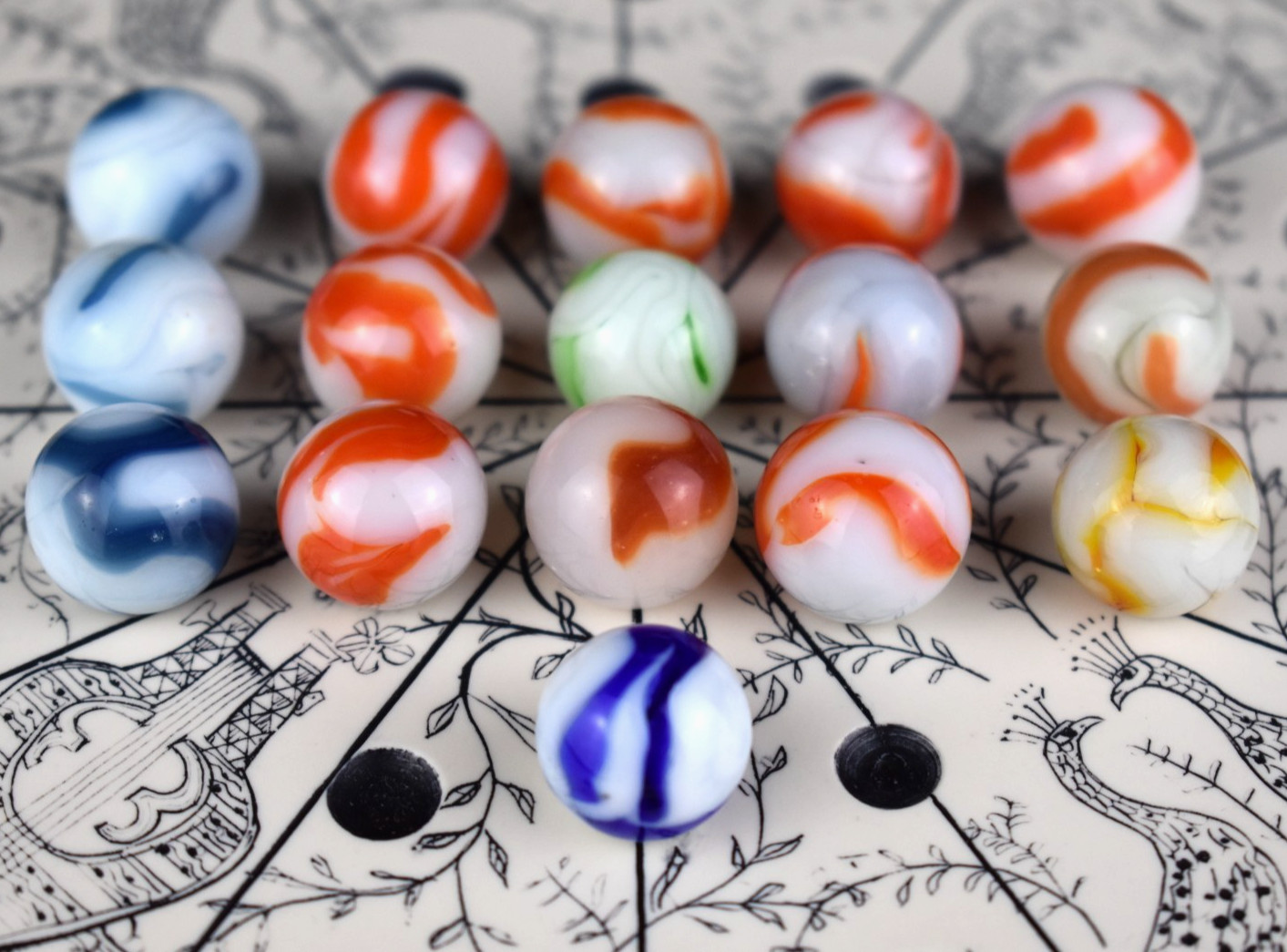 Vintage West Virginia / Alley Swirl Marble Lot of 16 Marbles (Very Good)