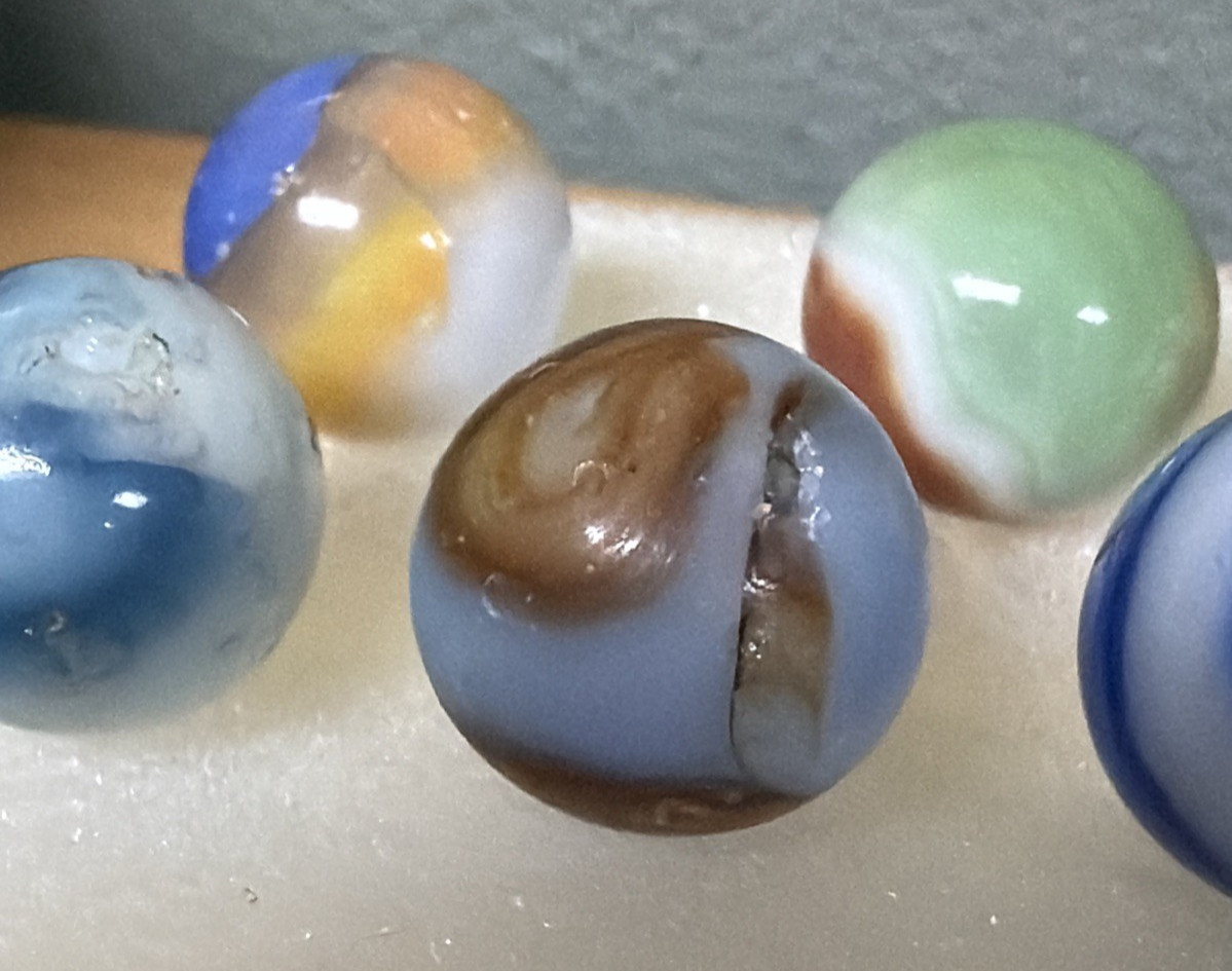 Old Lot of 6 Agate Christensen Peltier Vitro Art Glass Swirl Marbles As Is