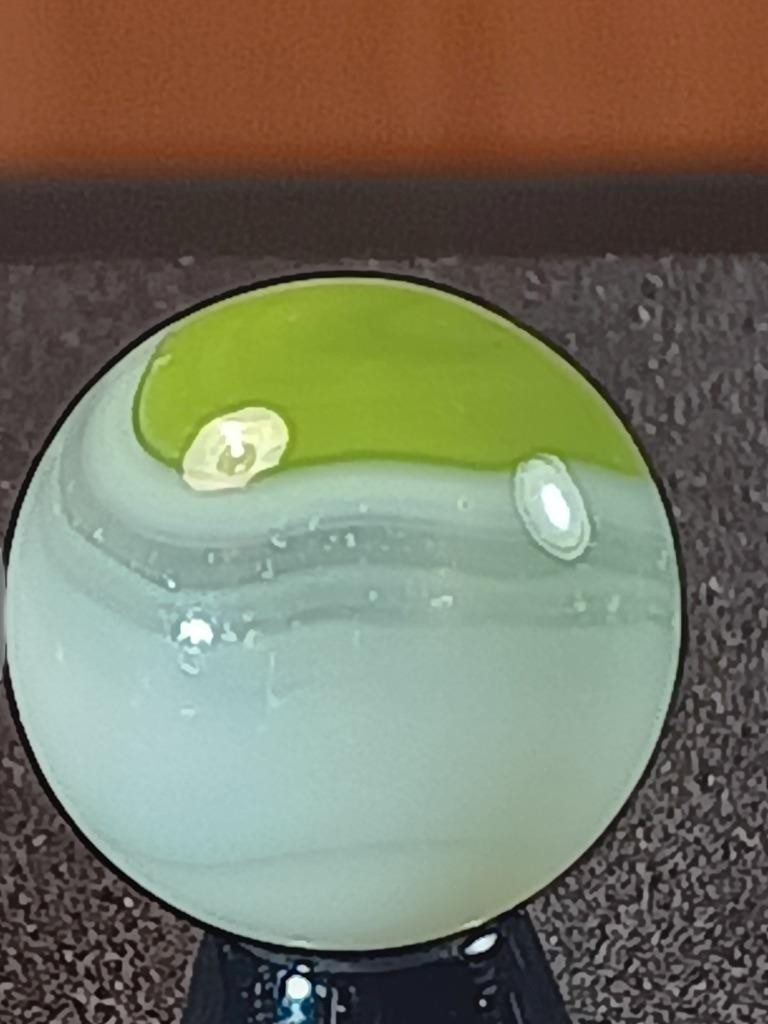 5/8″ Vitro Grinch Green Ice White on Clear Patch Swirl NM Serious Marble B63