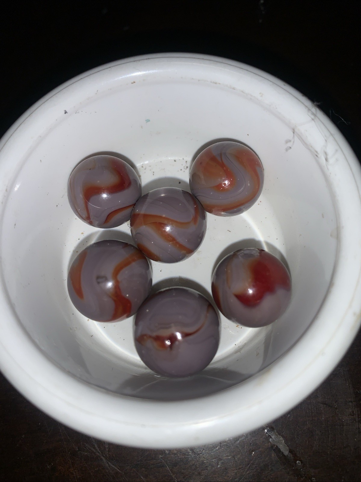 6 Slag Swirl Vacor “Red Baron” Marbles Cream/white & Red 5/8″