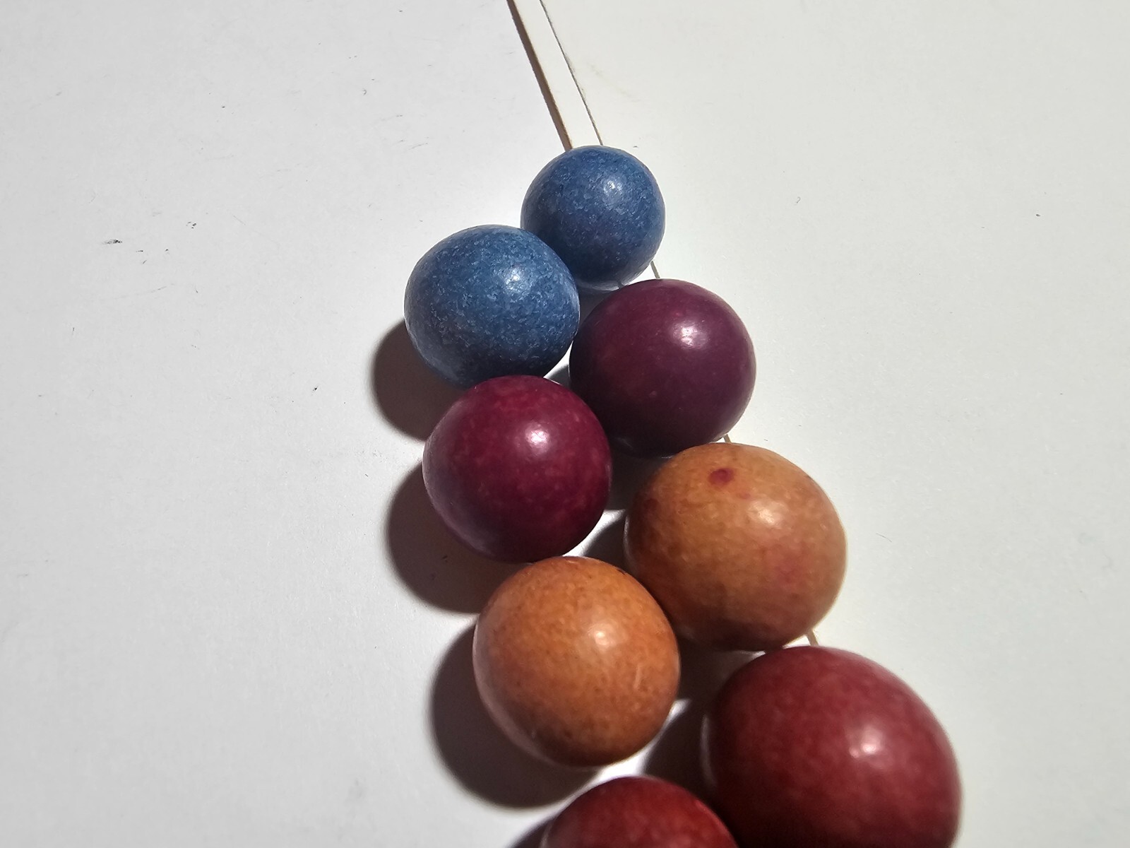 ~10~ CLAY MARBLES 5 DIFFERENT COLORS BLUE PURPLE PEACH RED GERMANY TOY