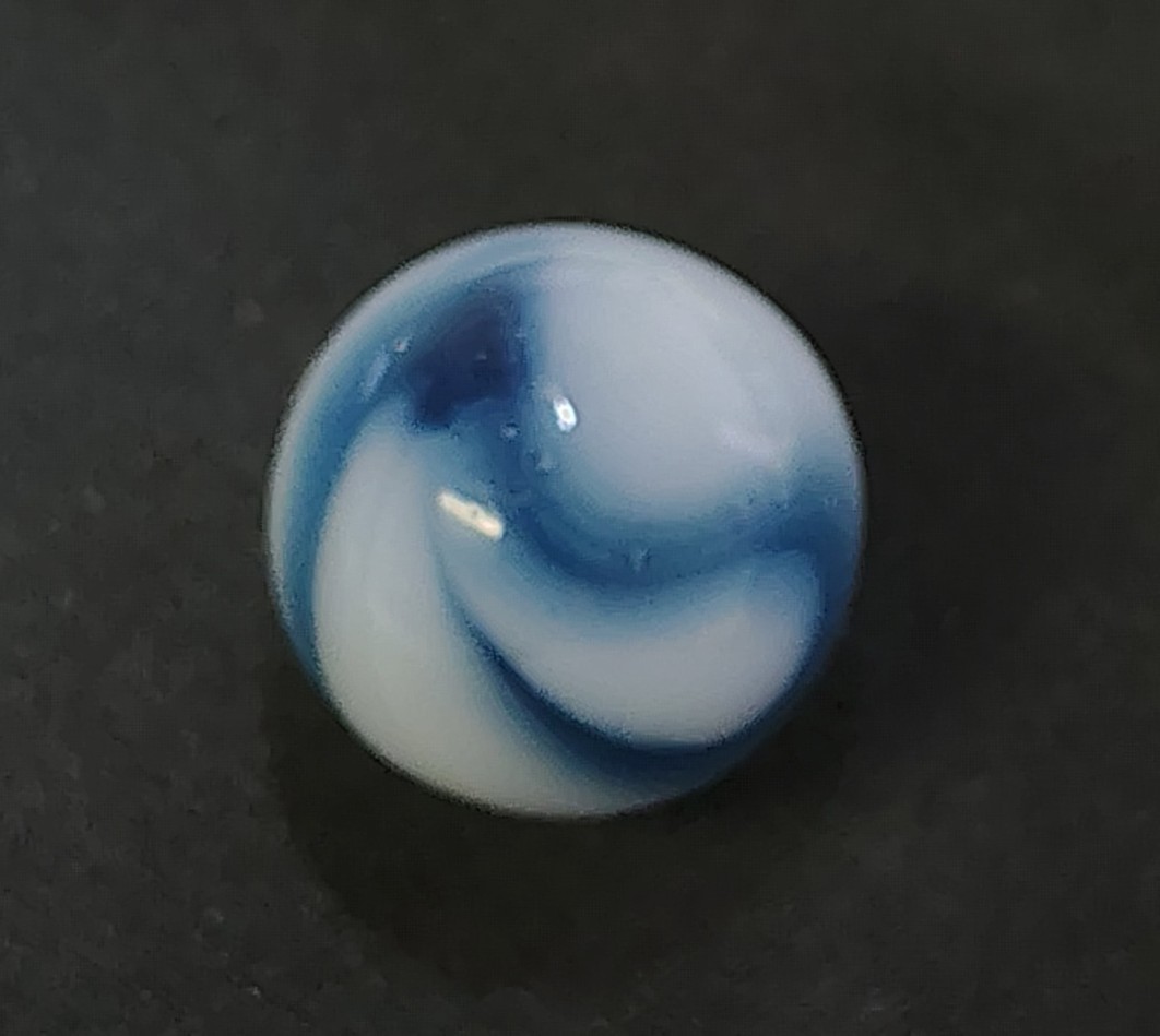Vintage Alley Agate 0.60″ Dark Cobalt Blue Ribbon Swirl Marble NM! White Base…