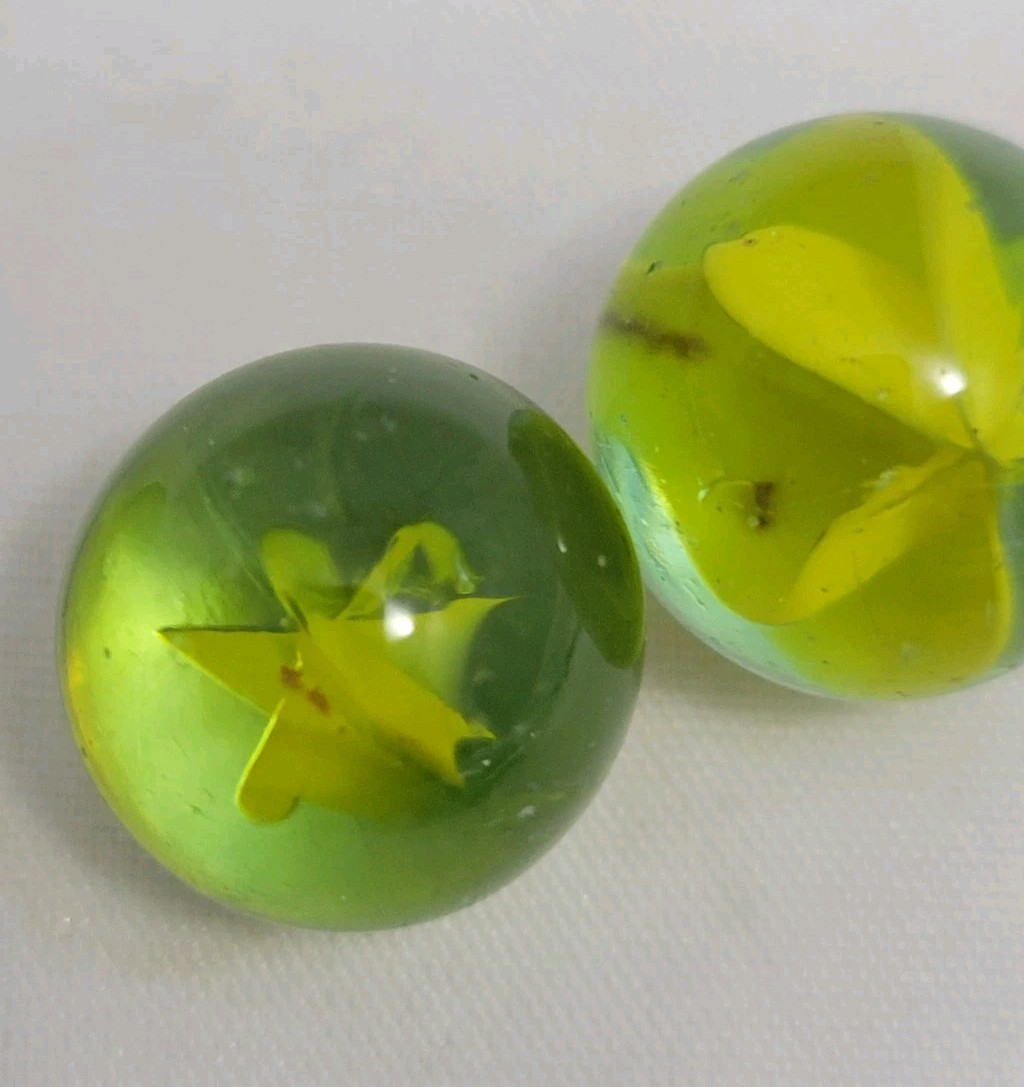 Vintage Cat Eye 6 Vein Yellow And Orange Marbles Mixed 5/8 Diam. Lot 6