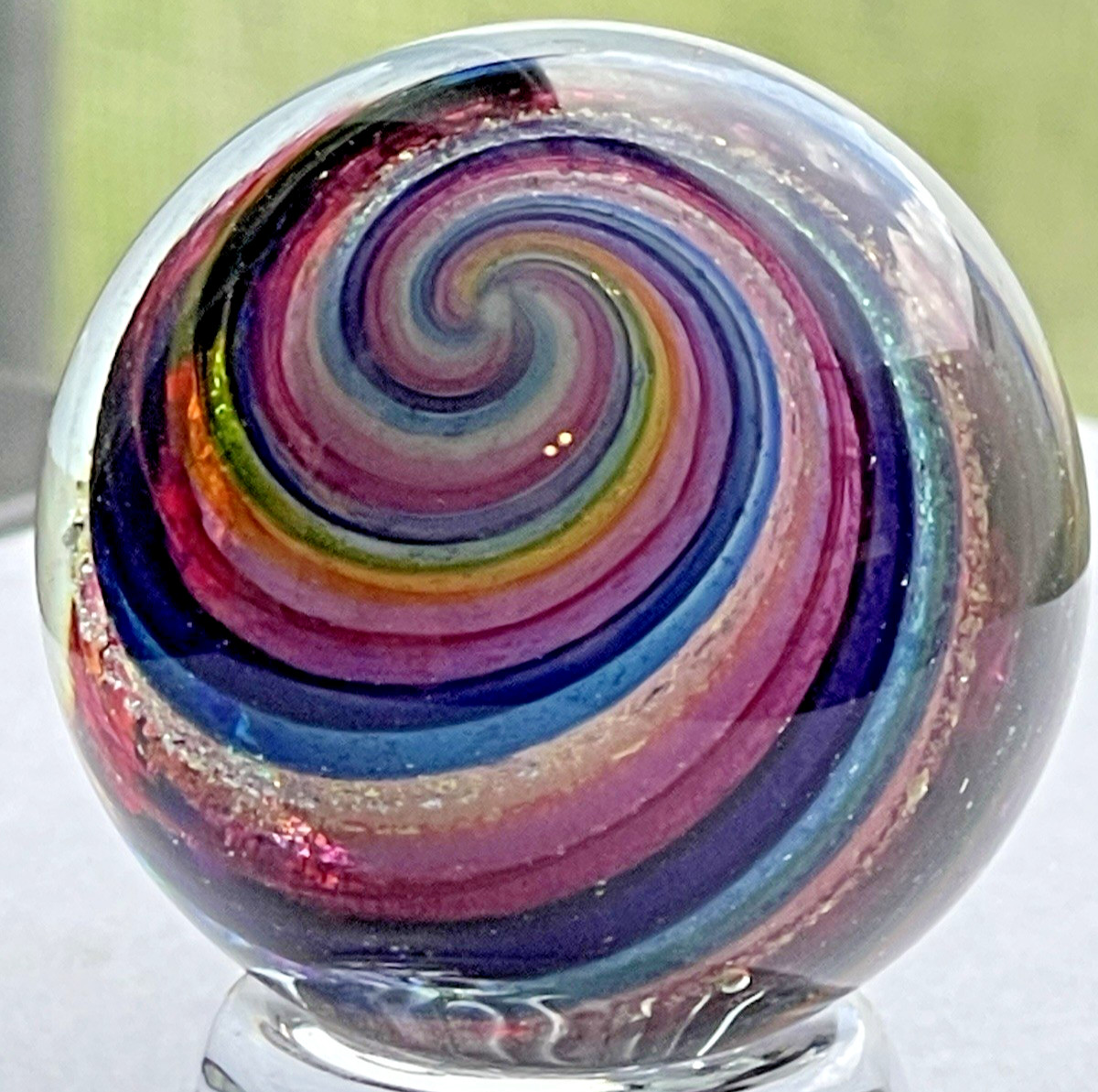 2016 EDDIE SEESE MARBLE HANDMADE SIGNED GLASS ART 1.47″ DICHROIC SWIRLS BEAUTFUL