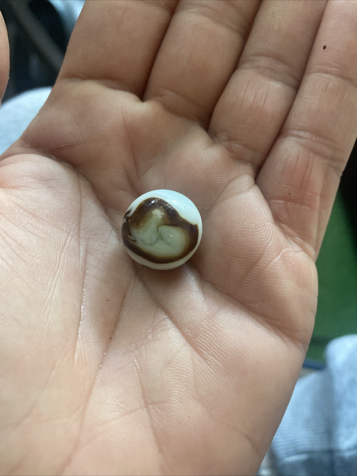 Vintage Christensen Agate 2 Color Slag Flame Marble 5/8in White Brown NICE
