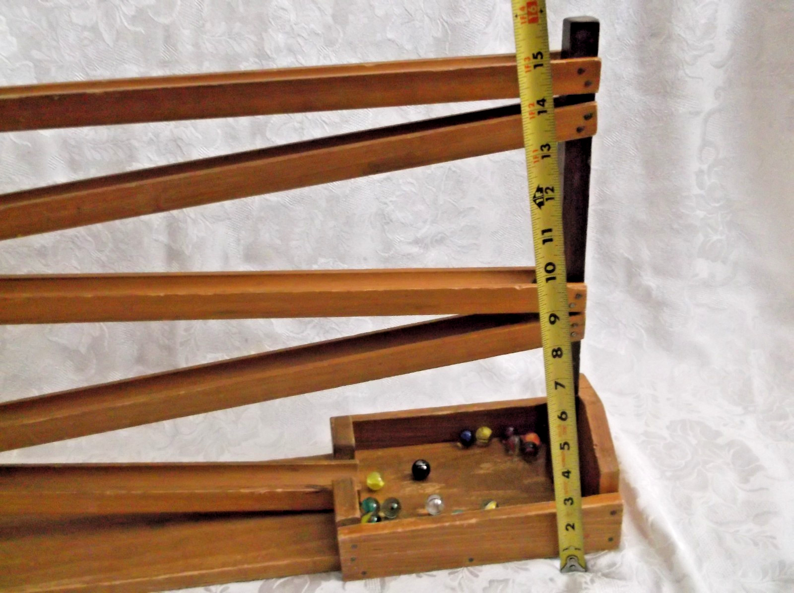 Vintage Handmade Wooden Marble Run / Race Track and 20 marbles