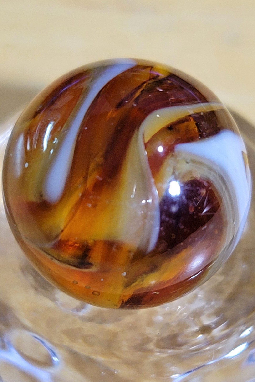 CAC M.F. CHRISTENSEN 0.66 AGATE CO. 1925-33 AMBER SWIRL FLAMES NM/MT +- MA1