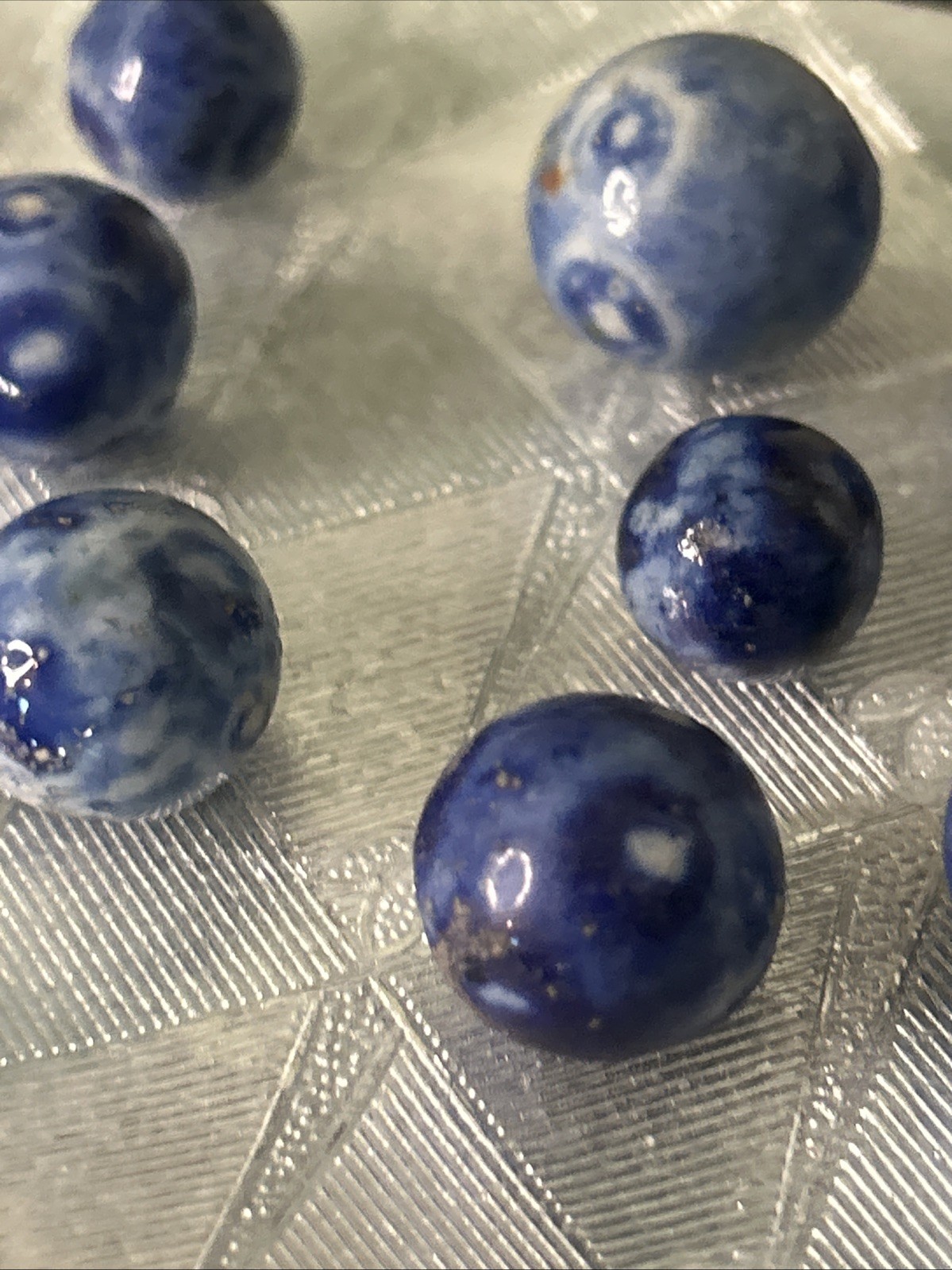 Antique Bennington Blue Glaze Marbles Handmade Mint Germany 1860-1920 Lot Of 9