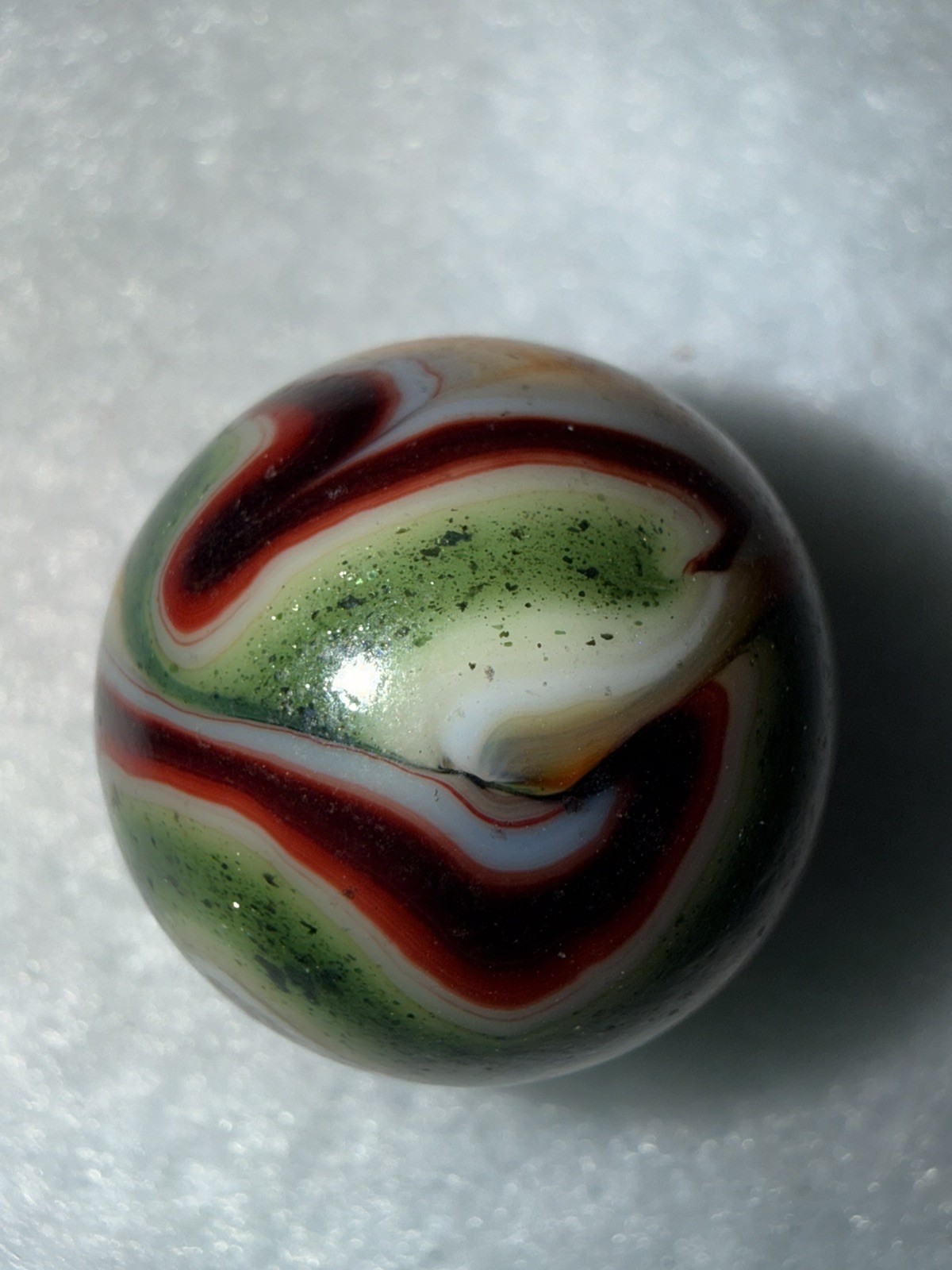 JABO Joker 1 (JERK) Collector Marble : Cranberry Apricot & Aventurine Swirl. .74