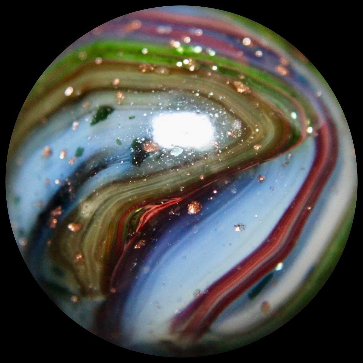 DAS West Virginia Red Buds Marble Collector Series: Oxblood/Green w/Lutz & Mica